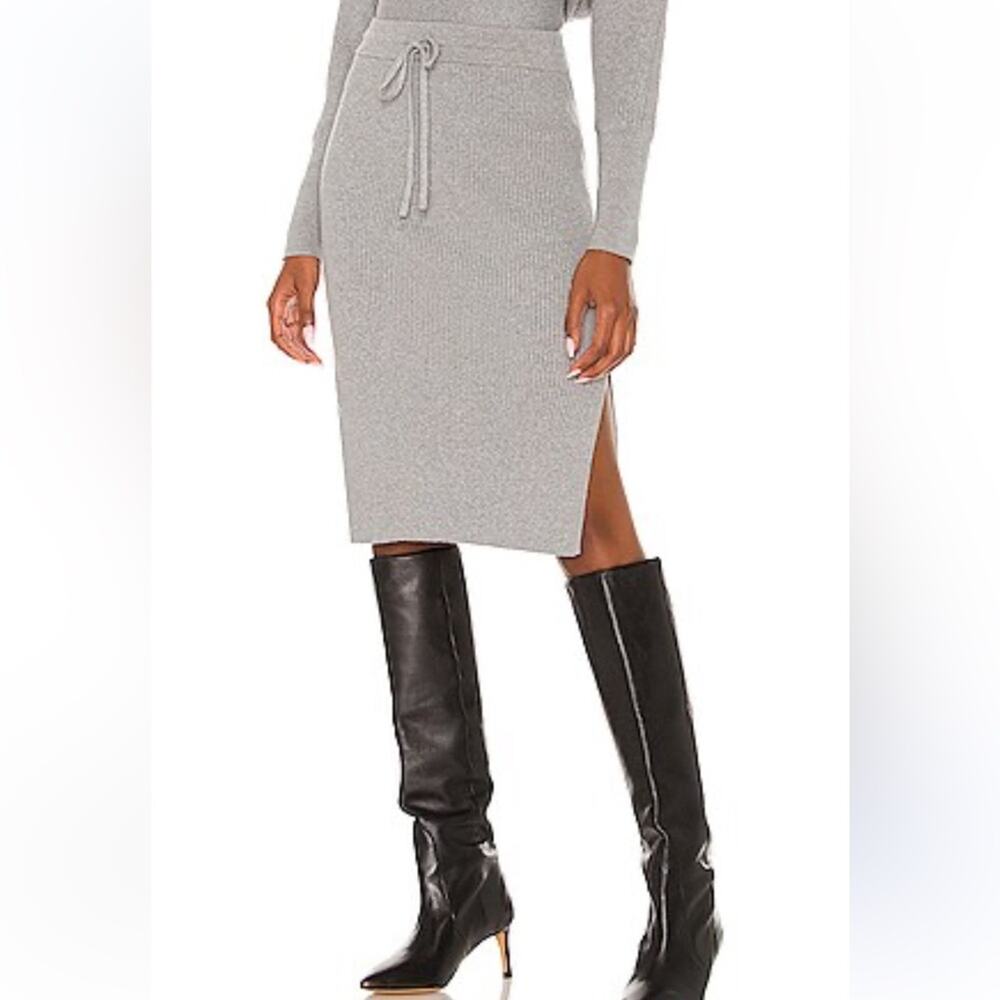 Revolve Bobi Black Midi Ribbed Slit Minimalist Chic Sweater Skirt in Gray Size S